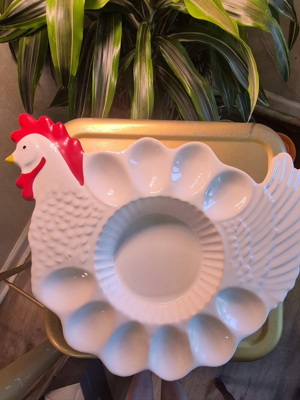 Vintage Teleflora ceramic chicken-shaped deviled egg platter